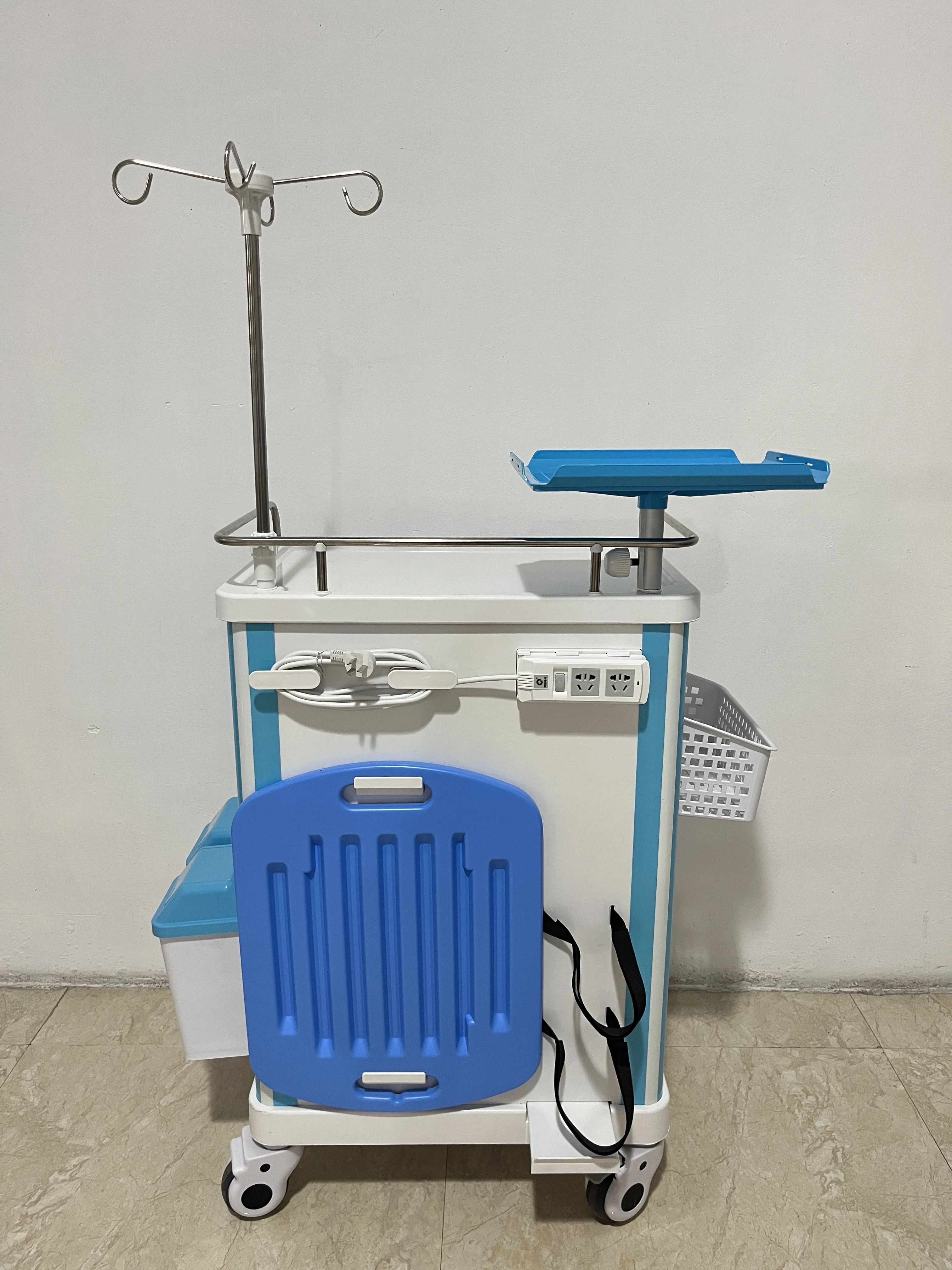 Manufactory wholesale hospital clinic patient room furniture with IV drip stand ABS medicine cart emergency trolley