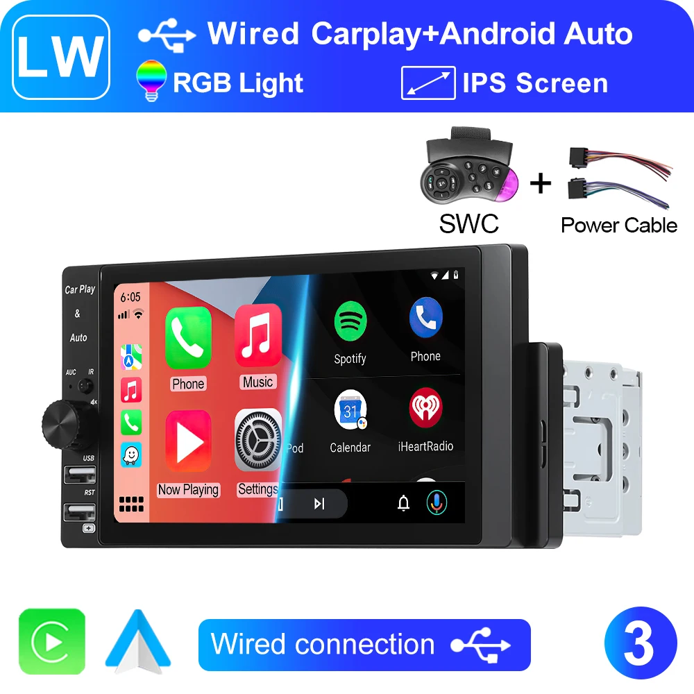 XIMA Universele 1Din HD IPS Scherm Draadloze CarPlay Android Auto Radio Stereo FM MP5 Auto Multimedia speler USB BT Autoradio