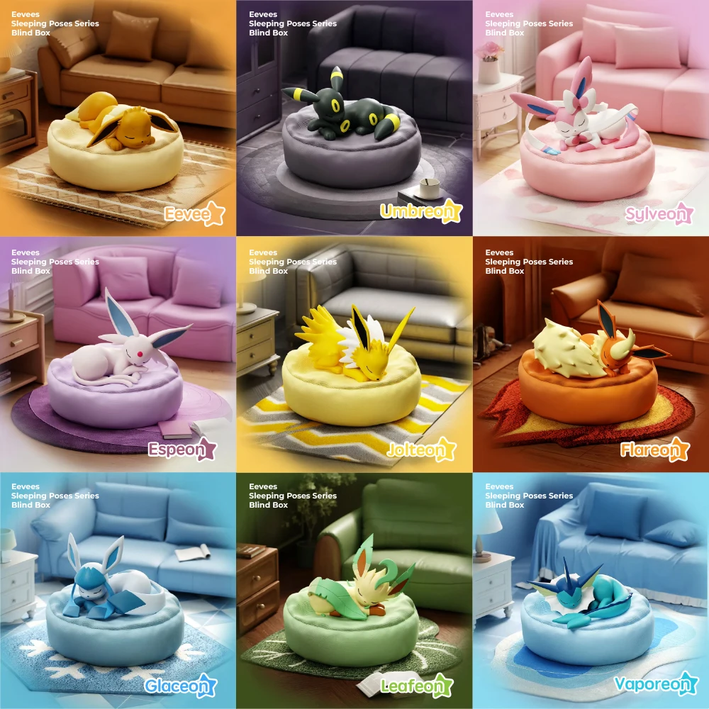البوكيمون 9-Style Eevees النوم تشكل أرقام صناديق أعمى Sylveon Espeon Umbreon Flareon Vaporeon أنيمي التماثيل الاطفال دمى هدايا #1