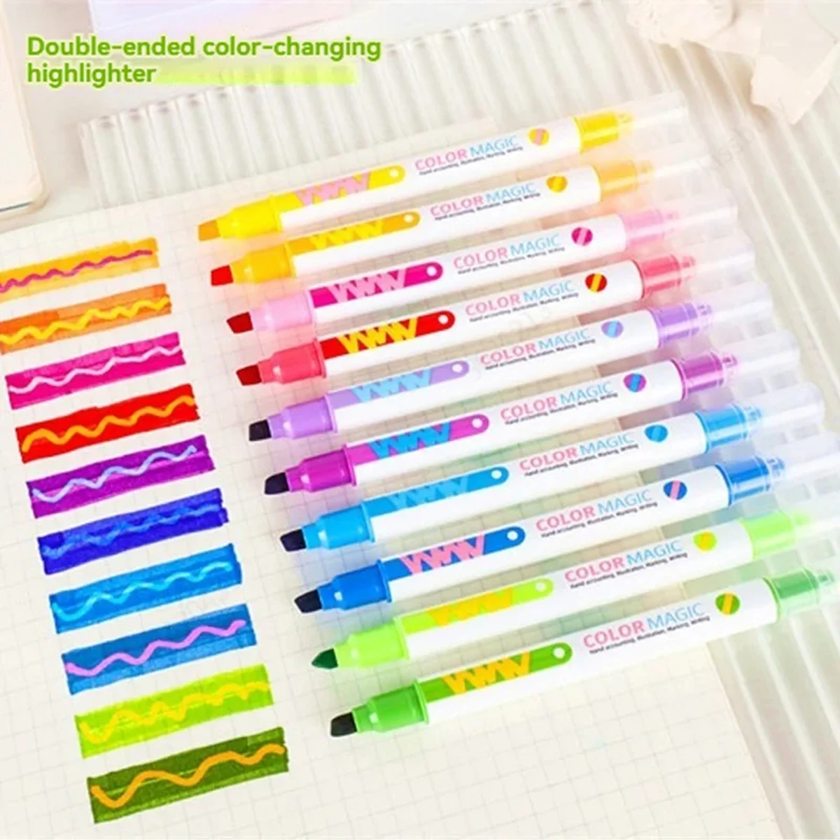 10 Colors Double Tip Highlighter Pen Set For Student Diary Scrapbook Painting,DIY Making Stationery