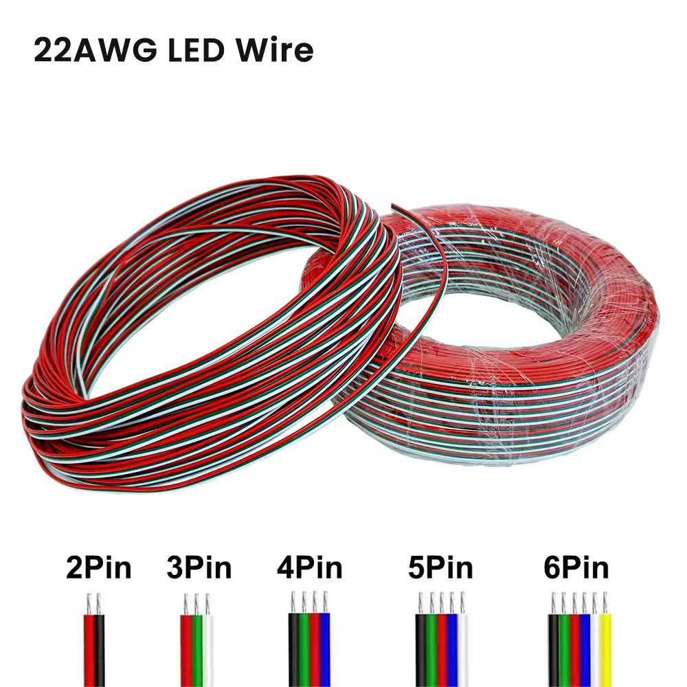 

1m-50m 22AWG Led Wire Cable 2Pin/3Pin/4Pin/5Pin/6Pin Electric Power Wire For WS2812B WS2811 5050 2835 5730 LED Strip Light Car