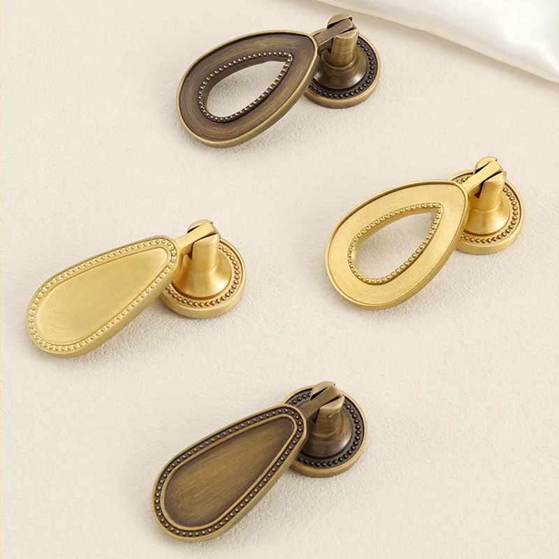 American Style Brass Cabinet Door Handle, Single Hole Handle, Retro Antique Style Brass Handle Cabinet Door Pendant Door Handle