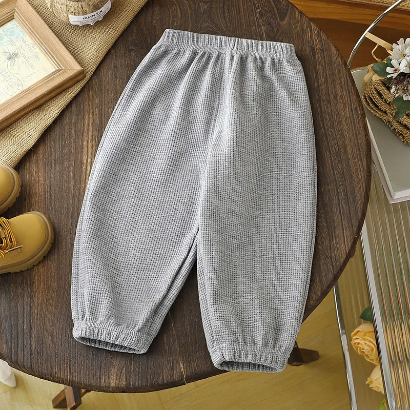 MILANCEL New Spring Kids Sweatpants 9M-6T Solid Color Waffle Pattern Girls Casual Pants Thin Korean Version Children Trousers