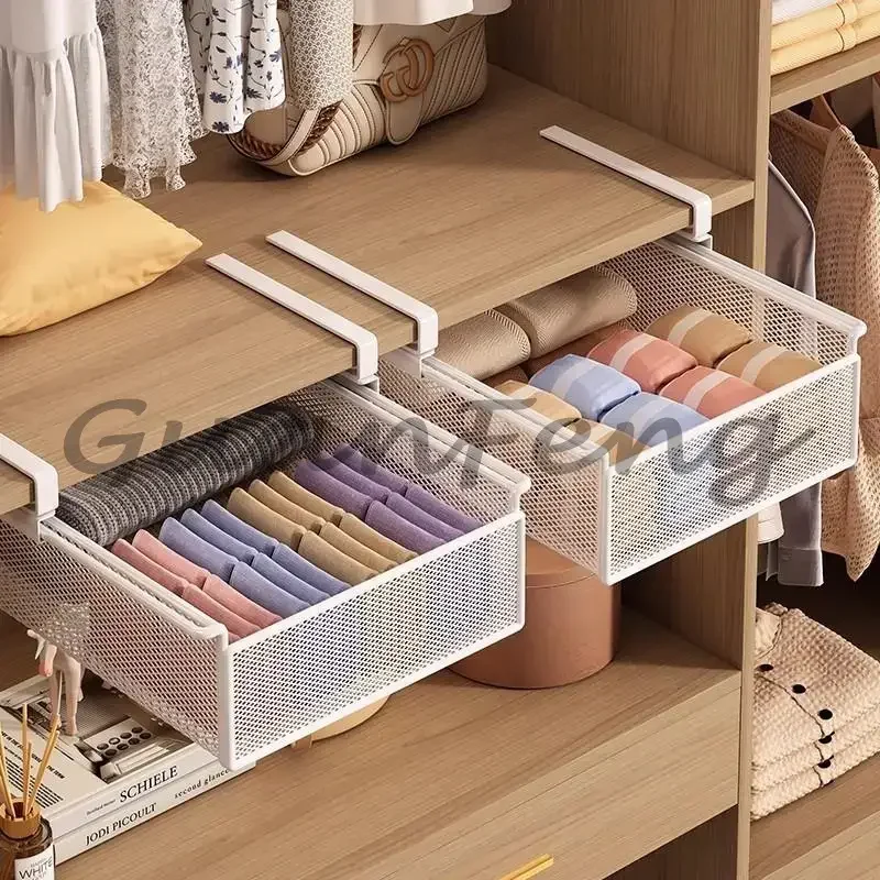 Modern Minimalist Wall Mount Underwear Drawer Organizer, Sock Storage Basket with Divider for Bedroom Wardrobe