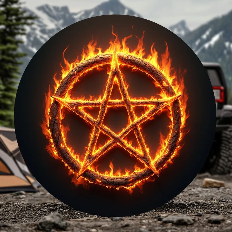 

Fiery Burning Pentagram Rope Spare Tire Cover Durable Dustproof Protector for RV Trailer Outdoor