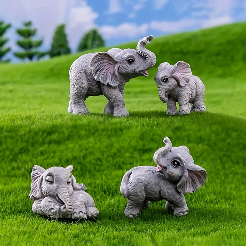 6pcs Resin Elephant Sculpture for Bonsai Micro Landscape DIY Table Cabinet Home Cake Decoration Micro Garden Making Craft Decor
