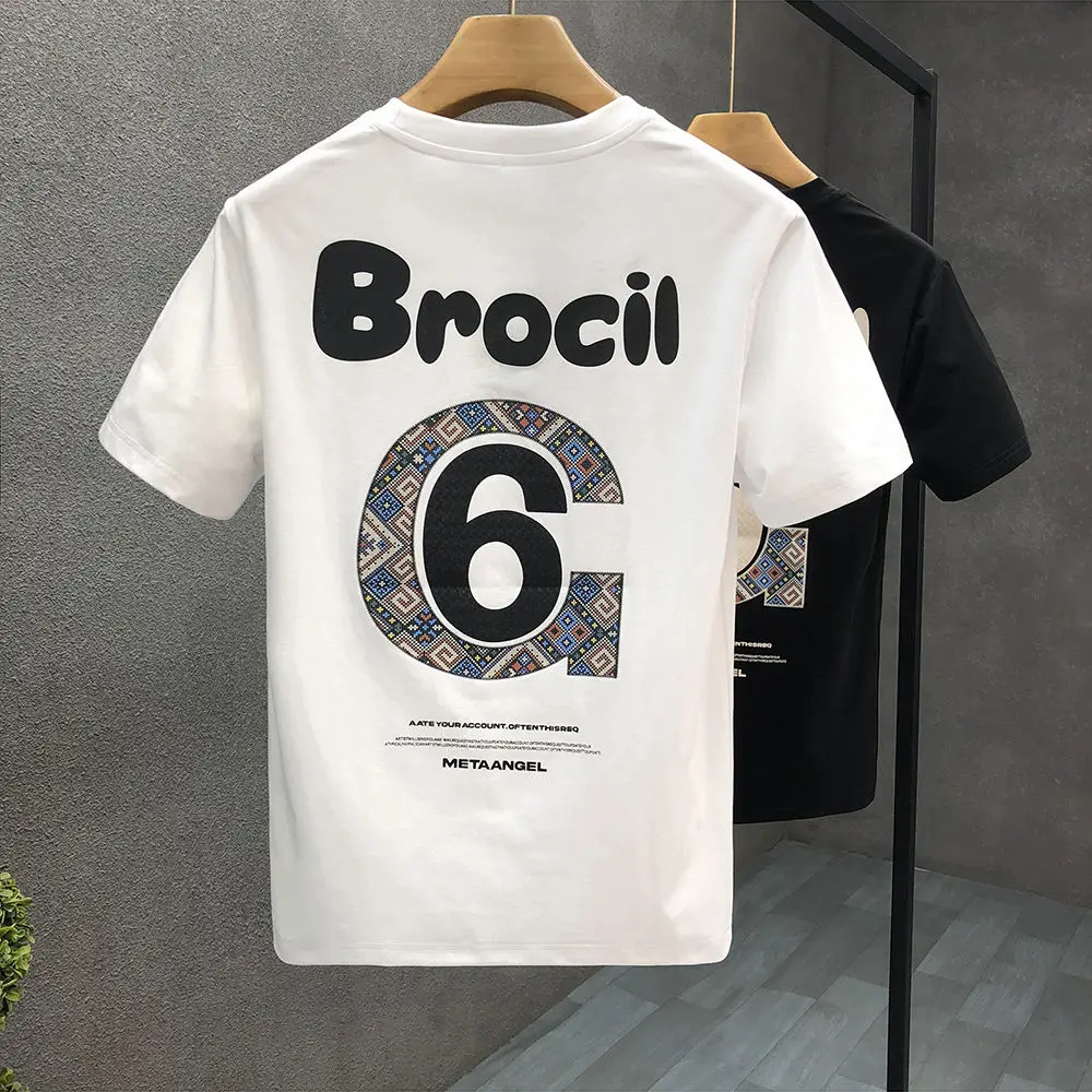 2025 Summer New Short Sleeve T-Shirt Men's Internet Celebrity Trendy Breathable T-Shirt Loose Print Trendy Top