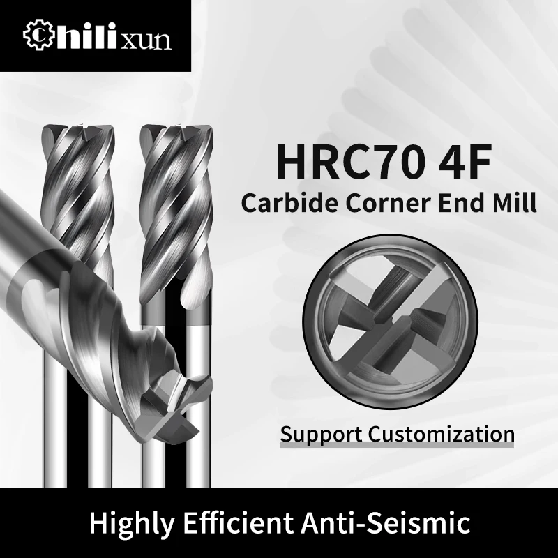 

HILIXUN HRC 70 Концевая фреза с угловым радиусом R Bullnose Стальной резак из карбида вольфрама с ЧПУ Торцевая обработка Фрезерный инструмент по металлу 4 флейты