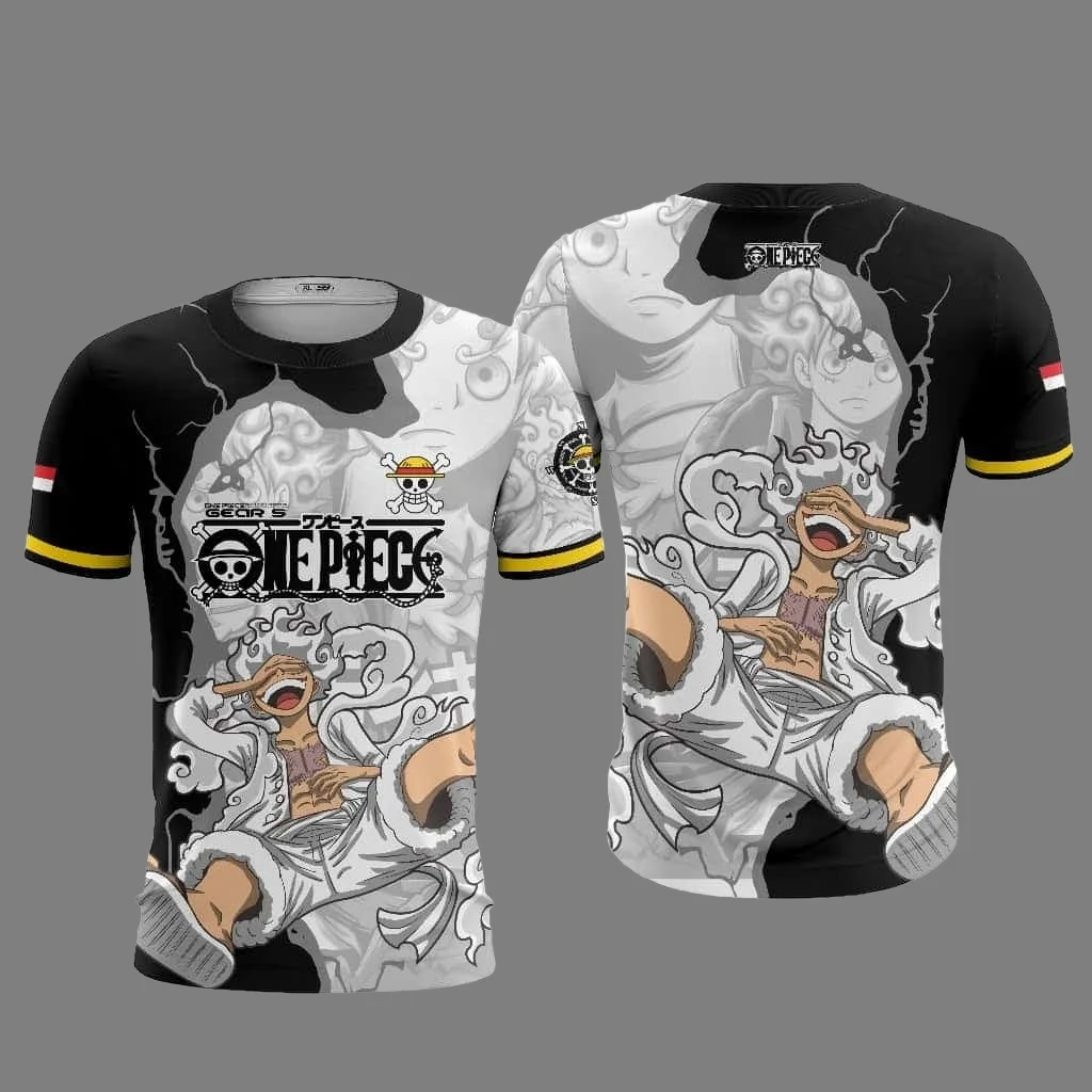 2026 Anime One Piece Luffy Gear5 Football Jersey Summer Oversize Breathable Vintage Fashion Sport Women Men Cosplay Tshirt