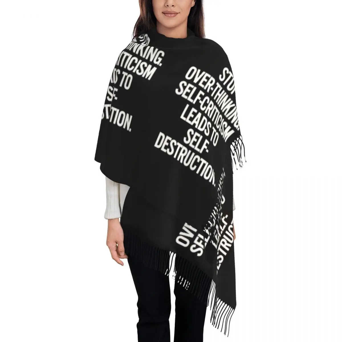 Custom Female Large Msi Mindless Hip Hop Rock Self Indulgence Scarves Women Winter Thick Warm Tassel Shawl Wrap Electro Scarf