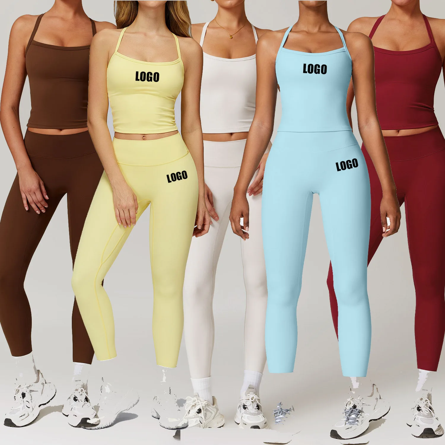 Custom LOGO women's new tight yoga suit quick-drying fitness suit outdoor four-season running sports cycling two-piece set