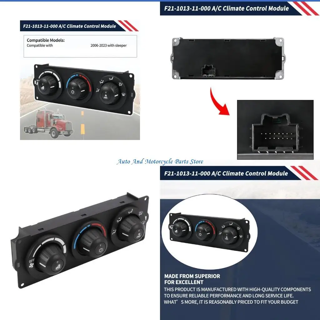 P9FD Universal HVAC Air Conditioner Heater Control Panel For T600 T660 T800 Trucks 2006 To 2025 Models F21-1013-11-000