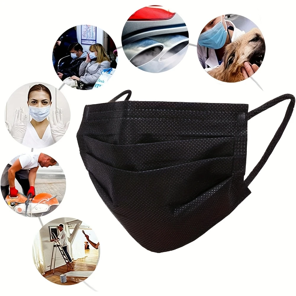 Factory wholesale independent packaging black 3-layer non-woven mask, elastic ear strap for adult daily commuting facial