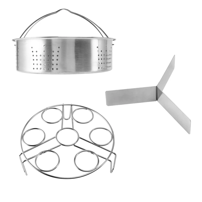 A21Q -3Pcs/Set Pressure Cooker Accessories Stainless Steel Steam Basket With Egg Steamer Rack, Divider For Kitchen Cooking