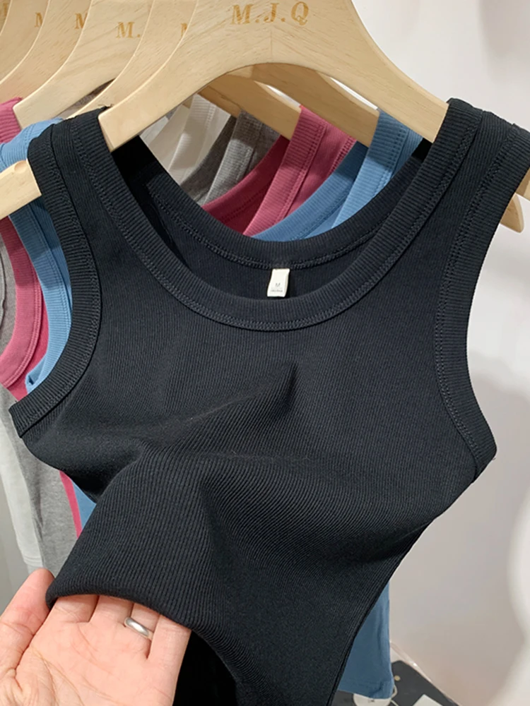 2026 Summer Women Sleeveless Tank Tops Fashion Crop Top O-neck Fitness Knitted Ribbed Vest Female Solid Camis Cropped Streetwear view 3