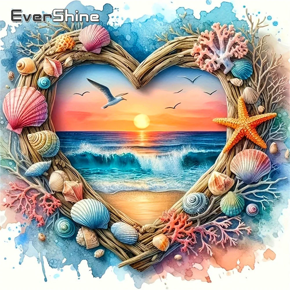Evershine DIY Stickerei Landschaft 5D gedruckt Leinwand Kreuzstich Kit Meer einzigartige unbedruckte Muschel Bild Home Decor