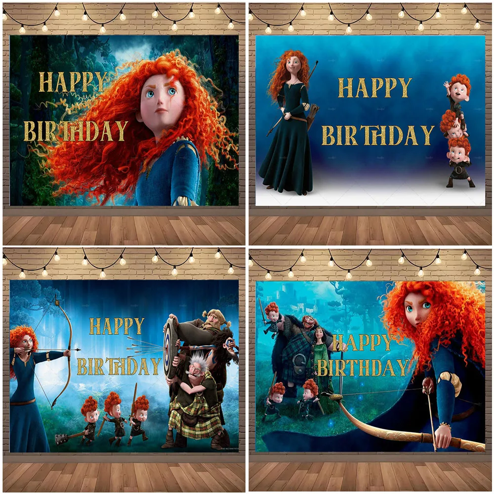 

Brave Princess Merida Theme Backdrop Boy Girl Birthday Party Decoration Photography Background Baby Shower Supplies Vinyl Banner