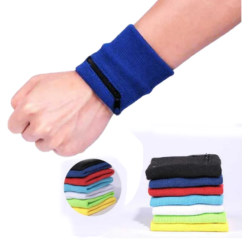 Sports Wristband Purse Bag with Zipper Wrist Protection Absorbent Sleeve Towel Band Outdoor Running Travel Bike Key Pocket