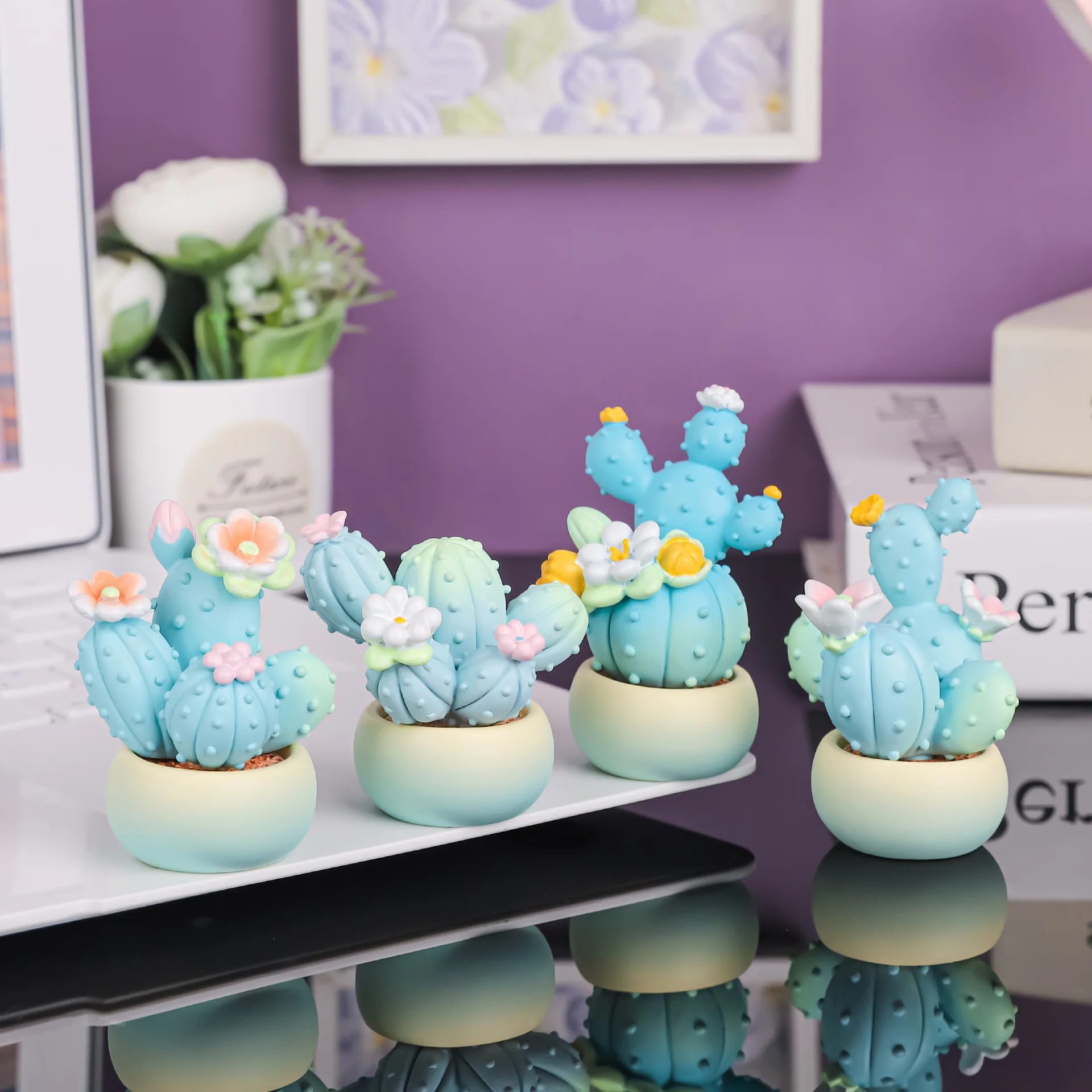 Dream cactus simulation pot. Resin crafts. Small fresh home car decoration Cactus sunflower hydrangea hyacinth simulation flower