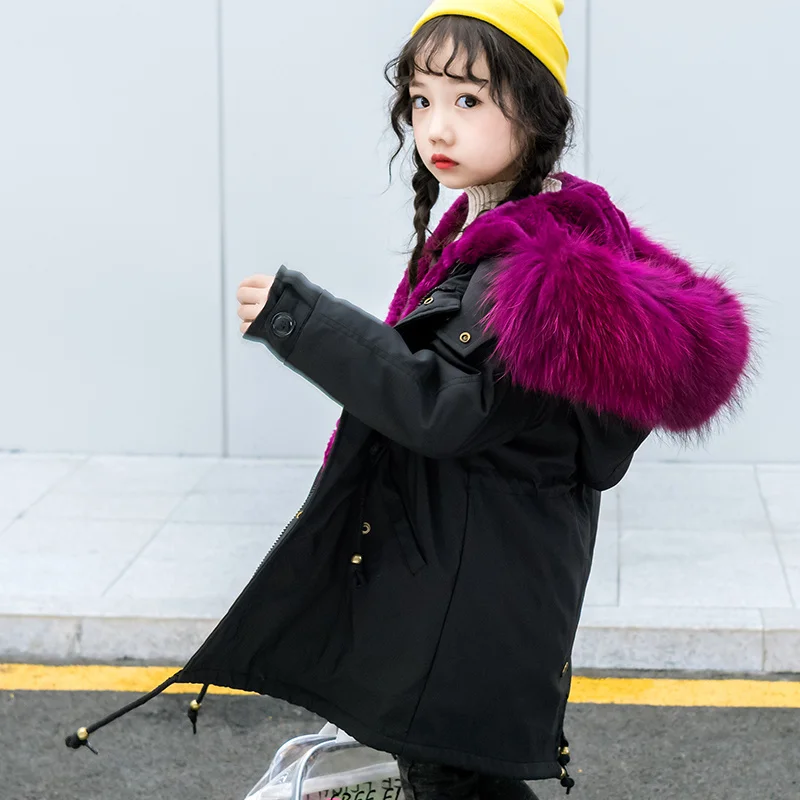 Girls Winter Boys 2023 New Real Fur Parka Coat Kids Natural Children's Fur Jacket Rabbit Fur Liner Long Fur Warm Thick Jacket