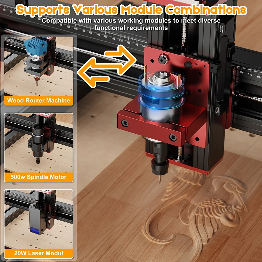 TWOTREES-mesa profesional TTC450Pro, compatible con varias combinaciones de módulos, 460x460x80mm, área de trabajo CNC, juego de enrutadores de madera OEM