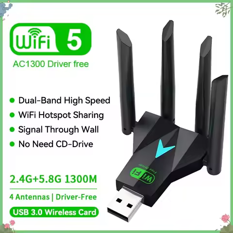 Dual Band 1300Mbps WiFi USB Adapter 2.4G/5Ghz Wi-Fi Dongle USB3.0 802.11AC 4-Antenna Wireless Receiver For PC/Laptop Driver Free