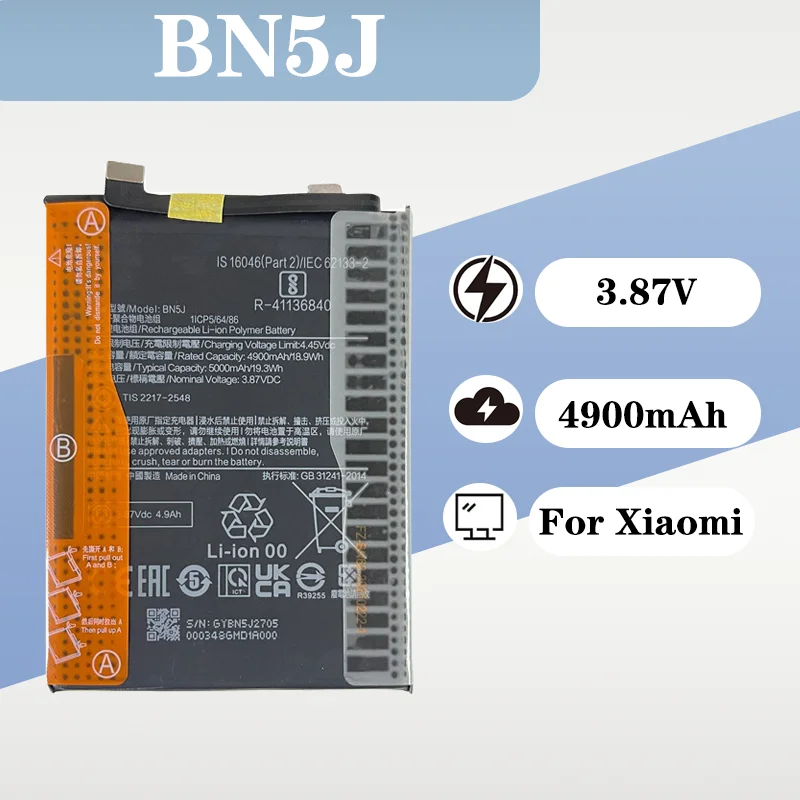 

3.8V 4900mAh Rechargeable Battery BN5J Large Capacity for Xiaomi POCO X5 5G Mobile Phone Replacement Battery