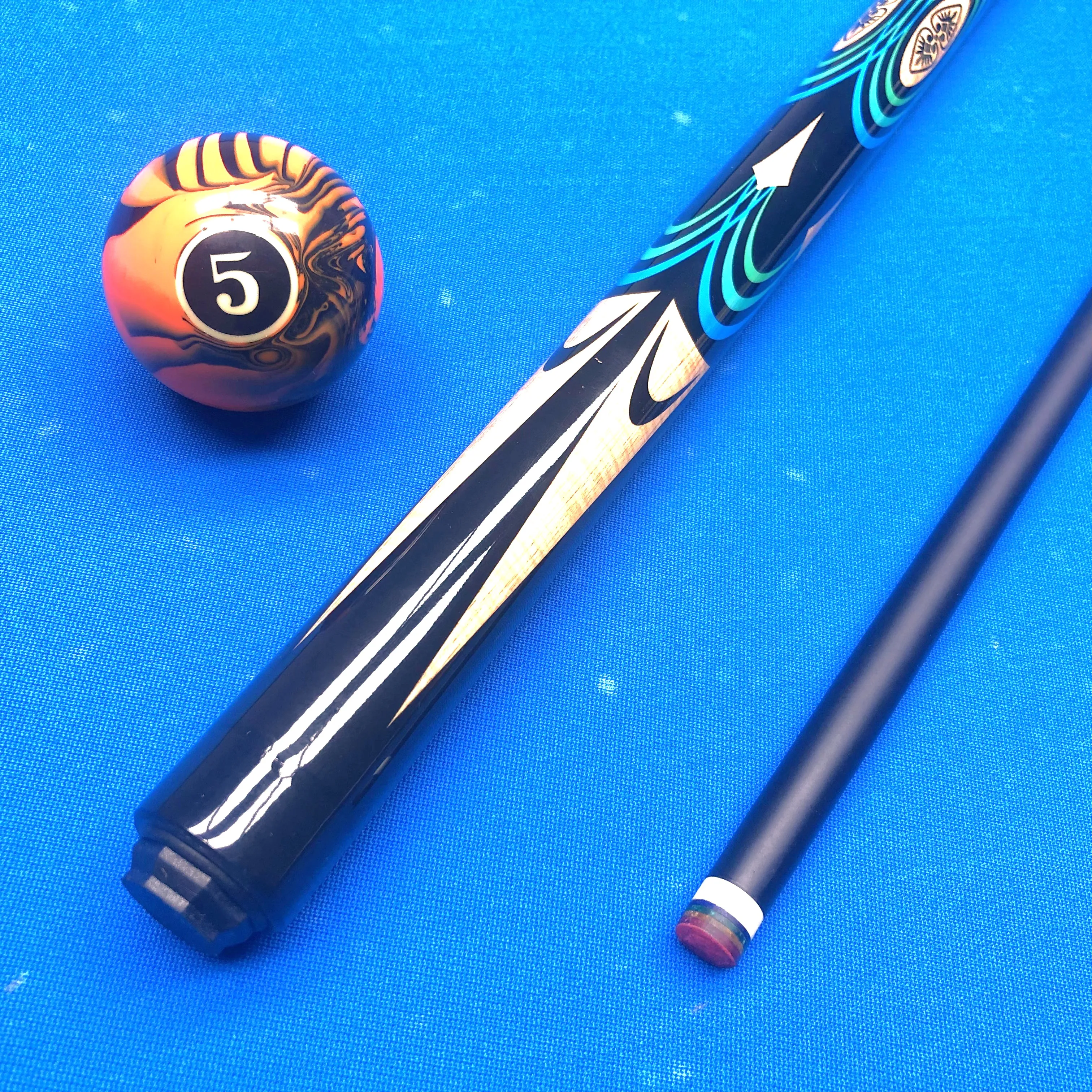 

High Quality 1/2 Split Fiberglass Billiard Cue Stick 12.75mm Multi-Layer Rainbow Tip with Peacock Design for Pool Snooker