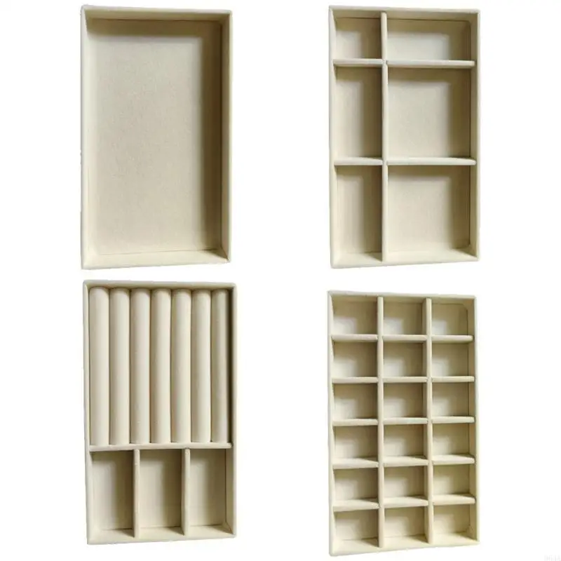 4 Pack Velvets Lined Jewelry Holder Box with Compartments Jewelry Displaying Tray 964A