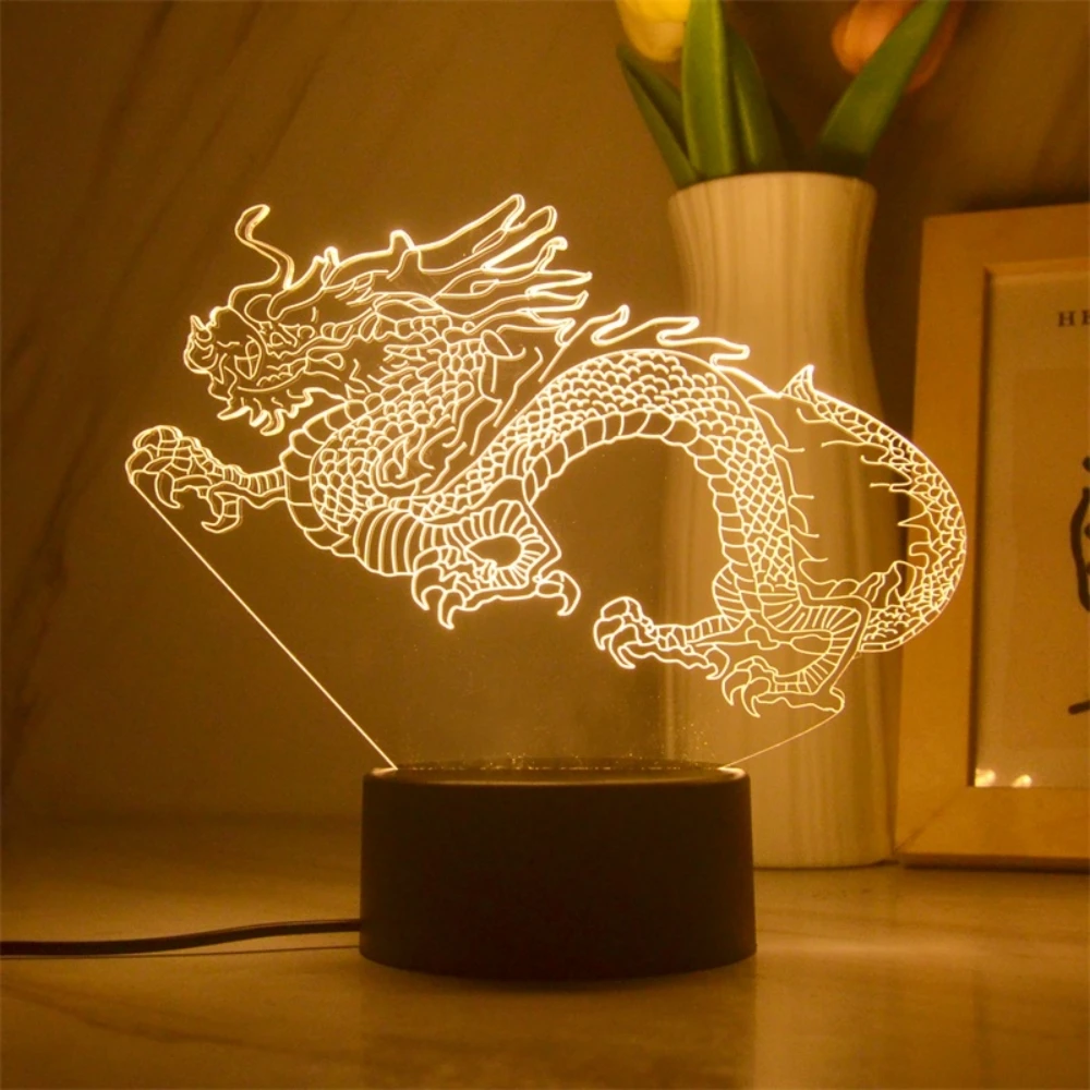 Chinese Dragon 3D Night Light Illusion Lamps 16 Color Changing USB Table Lamp Room Decor LED Nightlight Birthday Festival Gifts