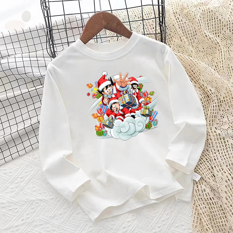 Dragon Ball Kids Long Sleeve T-shirt Anime Cartoon Christmas Print Pullover Boy Girl Winter Casual Warm Top Child Birthday Gifts