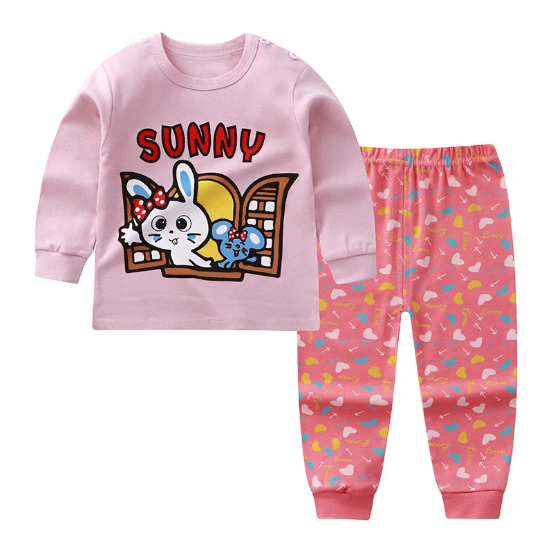 Baby Kids Home Long Johns Clothes Set for Girls Boys Clothing Outfits Pure Cotton Children's Pattern Print Underwears 2Pcs Suit