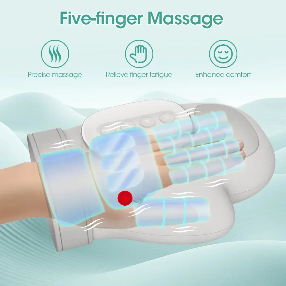 Electric Hand Massager Cordless Hand Massager with Vibration and Heat Air Compression Finger Massager for Arthritis Pain Relief