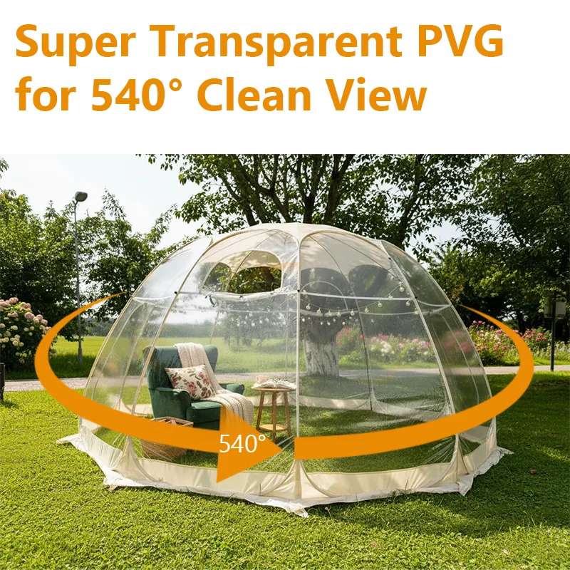 2-4 Person Wide-View Bubble Tent, Clear Pop Up Panoramic Dome Shelter, Transparent Outdoor Gazebo