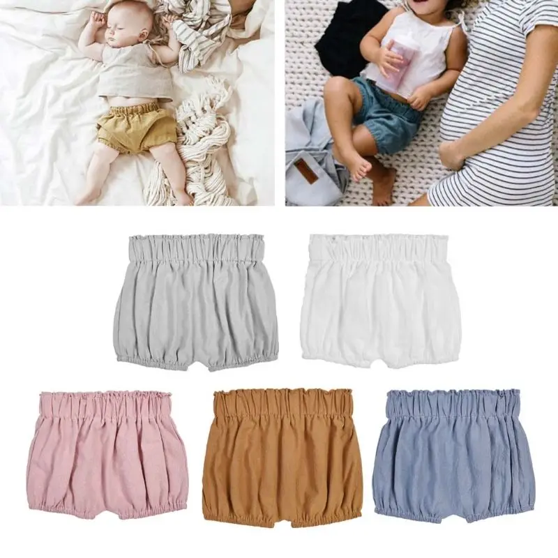 F62D Kleinkind Baby Mädchen Pumphose Kurz Blau Grau Kurkuma Weiß Elastischer Verschluss Niedliche Pumphose Shorts Lose