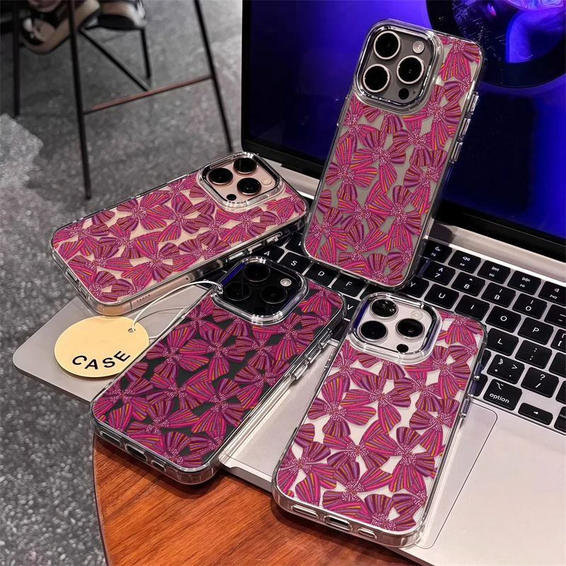 Для iPhone 17, 16, 15, 14, 13, 12, 11 Pro Max Чехол для телефона с бантиком и узором, силиконовый чехол для iPhone 7, 8 Plus XS XR X 16E Fundas