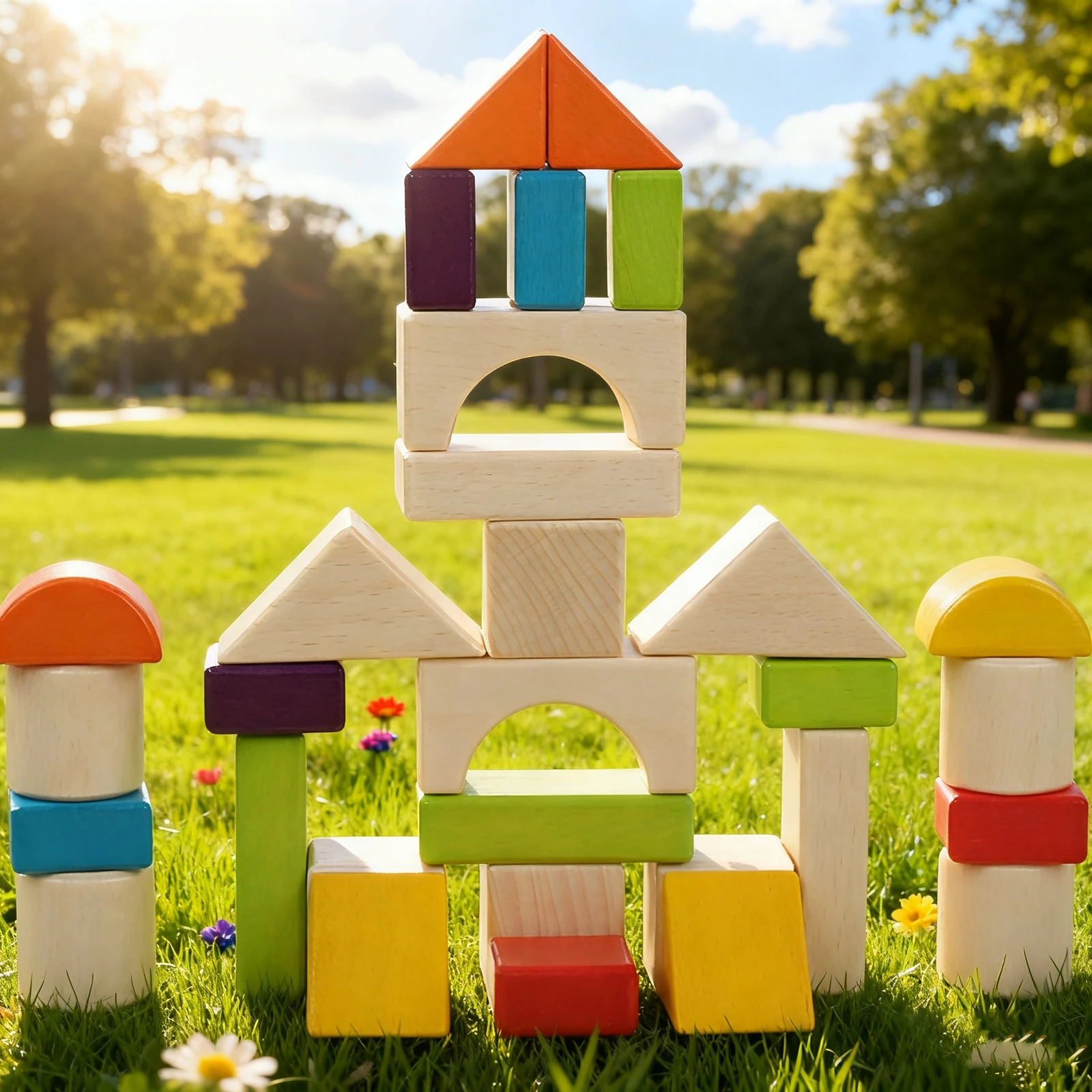 Giocattoli educativi per la prima infanzia Legno 30 pezzi Riconoscimento della forma Grandi blocchi impilabili Scatola di legno colorata Blocchi di costruzione Faggio