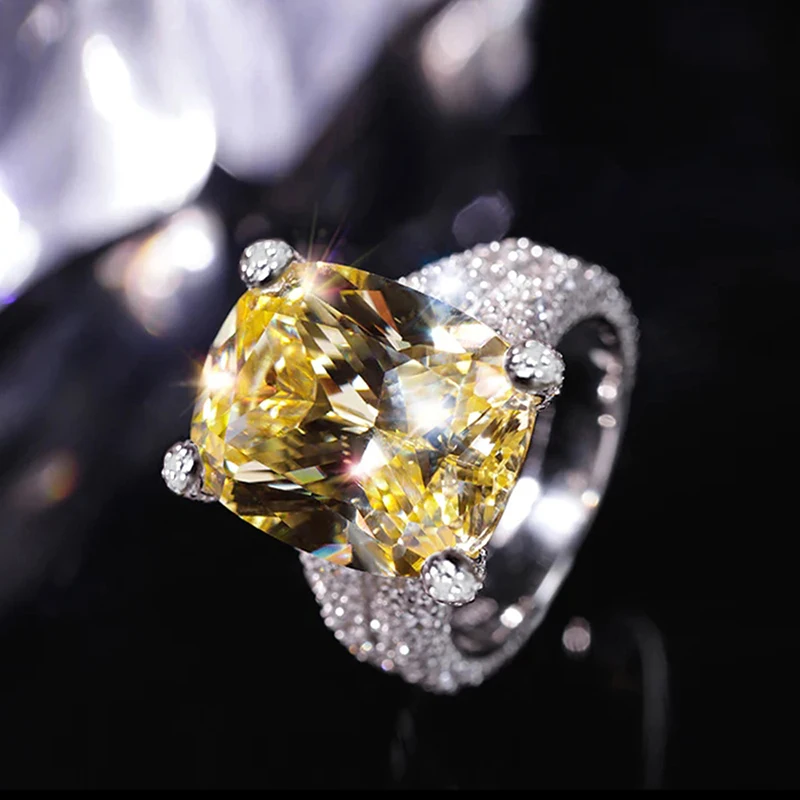 Huitan Gorgeous Yellow Cubic Zirconia Rings for Women Luxury Elegant Wedding Anniversary Party Lady Accessories Fashion Jewelry
