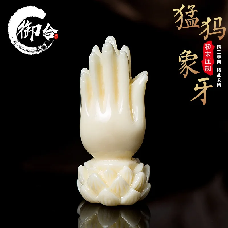 Natural Powder Pressed Mammoth Ivory Lotus Buddha Hand Beiyun Accessories Jingang Xingyue Bodhi Accessories Collectables-Autogra