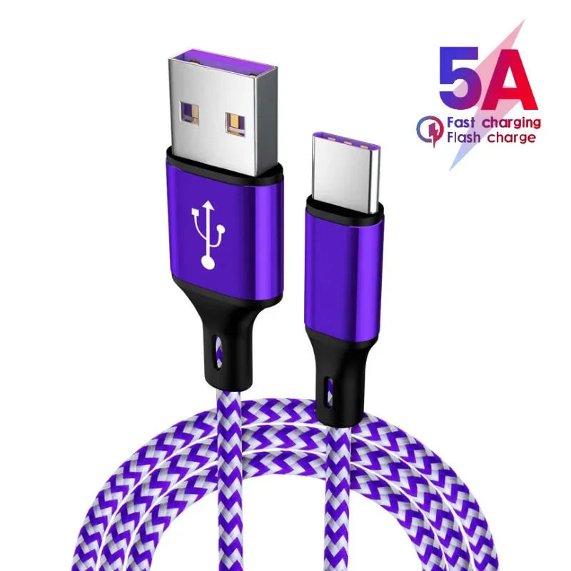 Tipo C Cabo de dados USB de carregamento rápido, carregador super rápido, fio USB para Samsung, telefone Xiaomi, Huawei, OPPO, POCO, 5A