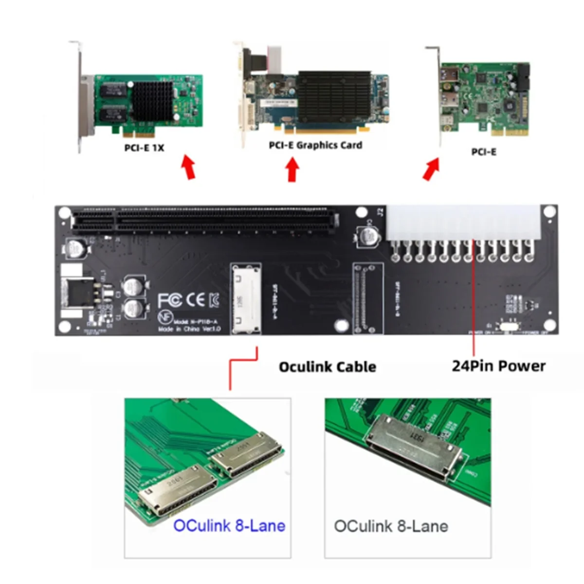 Imagem -05 - para Pcie X16 Pci-express Adapter Atx 24pin Power Port para Placa Gráfica Mainboard Oculink-sff8612 8x