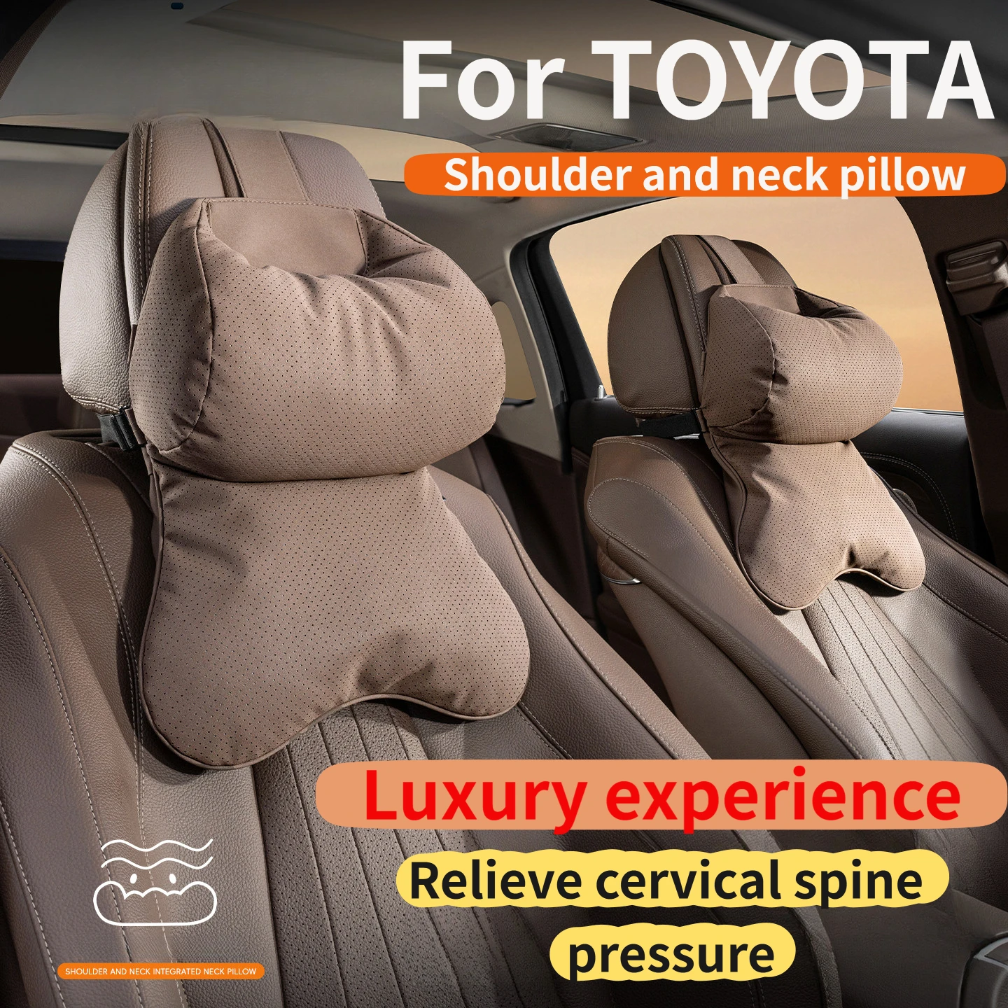 Car headrest and shoulder integrated Nappa leather latex, suitable for Toyota Camry RAV4 Highlander Fortuner Hilux Sienna Innova