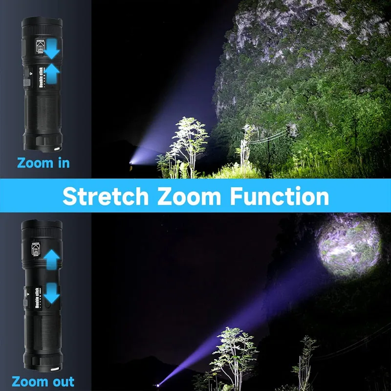 60W Laser Flashlight LED Rechargeable Super Bright Flashlight with COB Work Light Powerful Handheld Tactical Flashlight