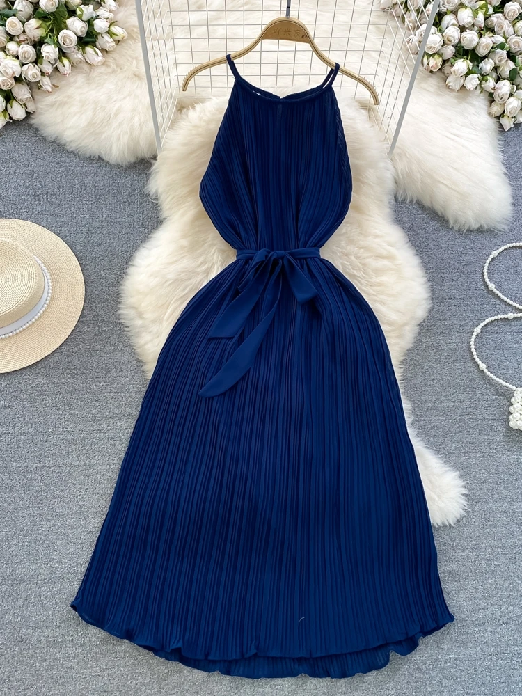 Vestido de playa Vaion Faion Gentle Ne colgante oulder Svel cintura en una línea larga plisada Dr ropa de mujer