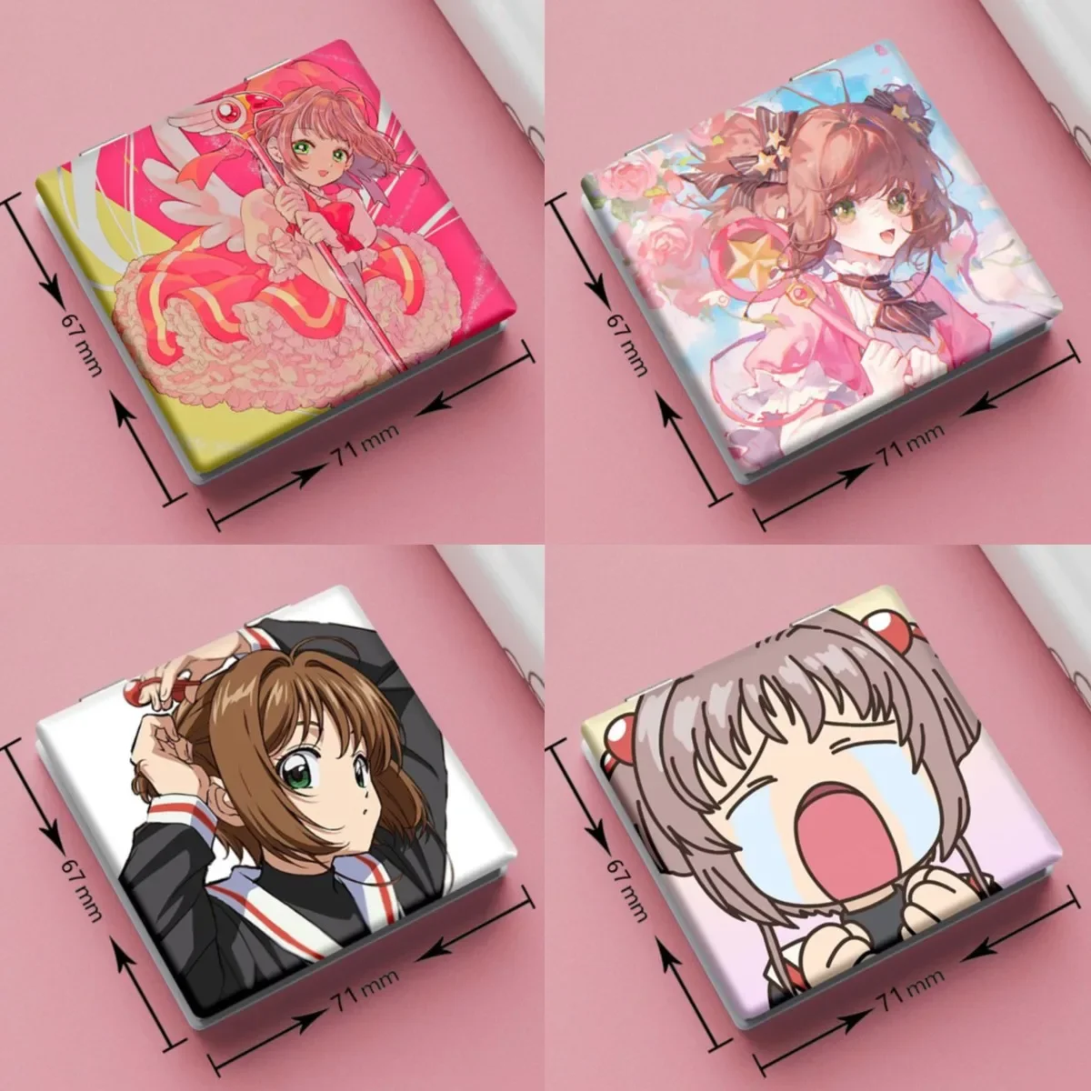 7x6cm, Card Captor Sakura, Folding Double-sided Makeup Mirror, Portable Travel, Mini, Anime Cute Girls Kids, Magnifying, Square