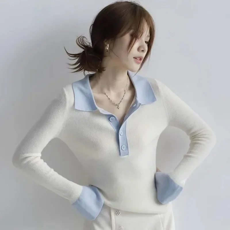 

Plain Commute Tops Long Sleeve Women's Polo Shirts Casual Cheap Clothes With Collar Female Tee Korean Popular Aesthetic T-shirts