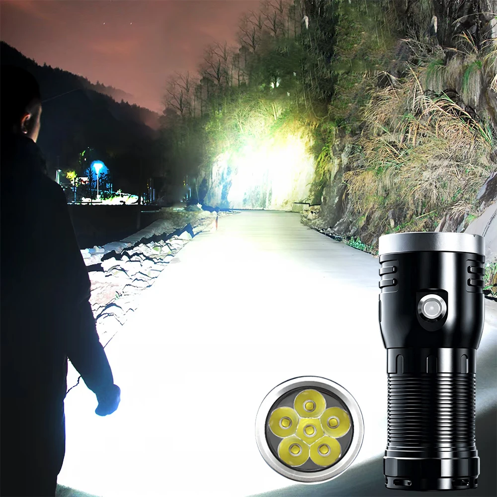 High Power Super Bright Long Throw 6 LED Flashlight Digital Power Display Super Bright Rechargeable Tactical Torch for Camping