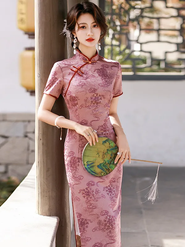 

Новое китайское платье миди в стиле ретро для женщин, с завышенной талией, маленького размера, летнее, дышащее, с цветочным принтом