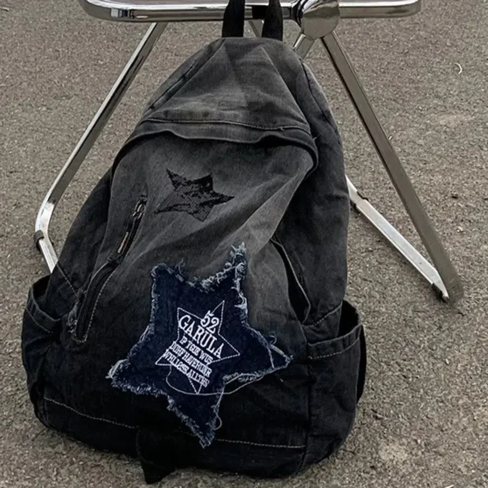 Mode große Kapazität Denim Star Rucksack y2k alle passen doppelte Umhängetasche Unisex Stern Muster Schul rucksack im Freien