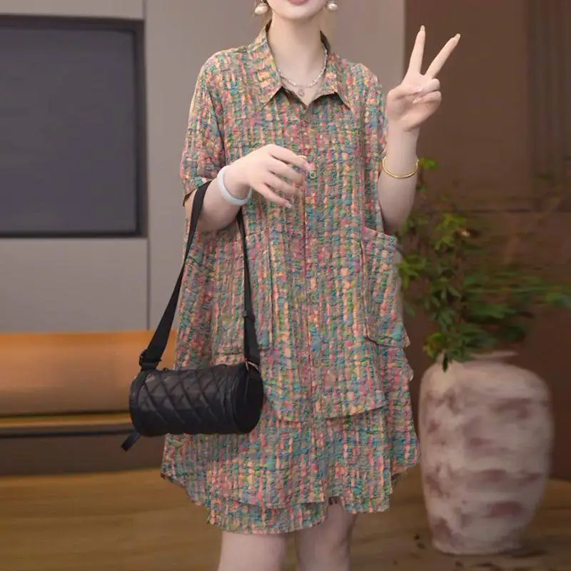 

Fashion Mid Length Shirt and Shorts Set for Women's Spring and Summer New Style Loose Two-piece Set